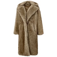 Manteau d'hiver oversize en polyester pour femme, style blazer long et élégant avec col en fourrure