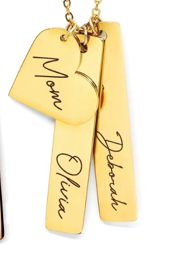 Gold necklace(1pc chain+1pc heart+2pc bar)