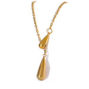JINYOU 102 Water Drop Fashion Cast collana con ciondolo Color <span class=keywords><strong>oro</strong></span> Trendy gioielli in acciaio inossidabile <span class=keywords><strong>Collier</strong></span> impermeabile per le donne Charm - Product Image 1