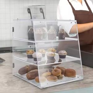 Gran caja de exhibición de pastel de perspex personalizada de 3 capas, vitrina de panadería acrílica para cupcakes con puerta con bisagras - Product Image 1