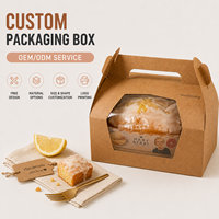Boîte à gâteau en papier kraft brun naturel, écologique, de qualité alimentaire, avec logo personnalisé, pour pâtisserie, dessert, à emporter, avec poignée