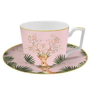 Plato Personalizado con Diseño de Ciervo Navideño y Flores Rosadas para el Hogar - Product Image 3