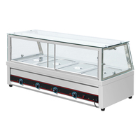 Chauffe-Plats Électrique Commercial de Comptoir en Acier Inoxydable, Table de Buffet Bain-Marie avec Portes Coulissantes en Verre