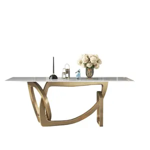 Stainless Steel Titanium Brushed Seal Glaze Slate Dining Table Classic Dining Room Set Modern Marble Top Modern Dining Table