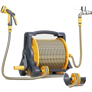 Garden Hose Reel Pipe Holder Stand Retractable Wall Mounted Water Hose Reel Cart Set Outdoor Hose and Reel