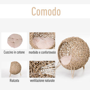 PawHut Cesta Elevada para Gatos de hasta 10kg, Cama para Mascotas de Ratán PE Color Madera (?52x58cm) - Product Image 6