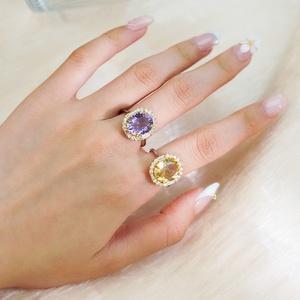 Anillo de Declaración para Mujer de Plata Esterlina 925 con Piedras Preciosas Curativas, Joyería con Gran Diamante Ovalado, Amatista, Citrino y Cristal de Piedra Natural - Product Image 2