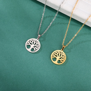 PVD 18K Gold Plated Stainless Steel <b>Choker</b> Necklace with Lucky Tree Pendant for Women | Tree of Life Pendant - Product Image 4