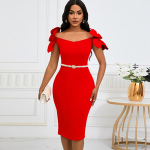 <span class=keywords><strong>Vestidos</strong></span> de Fiesta Elegantes para Mujer, Diseño Moderno D528, con Flores 3D, Largo Midi, Cintura Ajustada, para Banquetes y Eventos Nocturnos, con Cinturón - Product Image 5