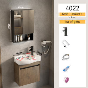 Set di Mobili da Bagno con Finitura Effetto Legno, Stile Naturale, Armadietti in Alluminio <span class=keywords><strong>per</strong></span> Bagno con <span class=keywords><strong>Specchio</strong></span> - Product Image 2