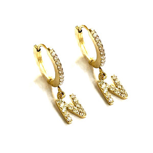 ABC LINE Boucles d'oreilles à breloques classiques à la mode en acier inoxydable plaqué rhodium et cerceaux en titane avec zircon pour cadeau - Product Image 1