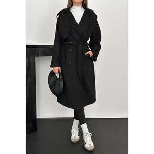 Abrigo de Gabardina Informal de Gamuza Negra para Mujer al por Mayor, con Mangas Raglán, Relleno de Algodón y Lana para Invierno, Largo Personalizado - Product Image 2