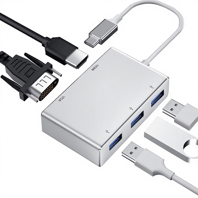 5 in 1 USB-C to HDTV/VGA USB 3.0 Adapter Hub with 4K/1080P Support 3xUSB 3.0 Ports Compatible