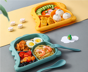 Ensemble de vaisselle pour enfants, bols, assiettes, cuillères, fourchettes, vaisselle divisée, assiette à nourriture, lavable au lave-vaisselle, sain et mignon, motif dinosaure - Product Image 3