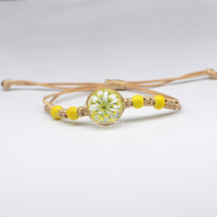 Bracelet à breloques vintage en fleurs séchées, souvenir, dentelle, fleurs véritables, style forêt, cadeau unisexe, fait main, motif