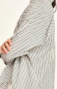 <span class=keywords><strong>Camicia</strong></span> Casual a maniche lunghe a righe in <span class=keywords><strong>lino</strong></span> da <span class=keywords><strong>donna</strong></span> abbigliamento quotidiano largo con tessuto estivo ODM stile natalizio - Product Image 5