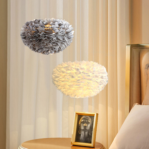 Lampada a Sospensione Moderna Rotonda con Piume, Luce LED Calda e Soffice per Camera da Letto, Cameretta, Sala da Pranzo - Product Image 2