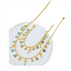 Twini Gold Plated Pendant Necklaces and <b>Bracelet</b> <b>Sets</b> Vintage Charm Jewelry for Women Wedding Gift - Product Image 2