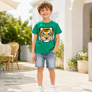 <span class=keywords><strong>T</strong></span>-<span class=keywords><strong>shirt</strong></span> à sequins animaux pour enfants, garçons et filles, motif tigre et panda, manches courtes, coton, haut d'é<span class=keywords><strong>t</strong></span>é, vente en gros OEM - Product Image 3