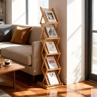 Espositore Pieghevole in Legno, Stand Espositivo Portatile Pop-up, Portariviste Premium in Bambù per Fiere