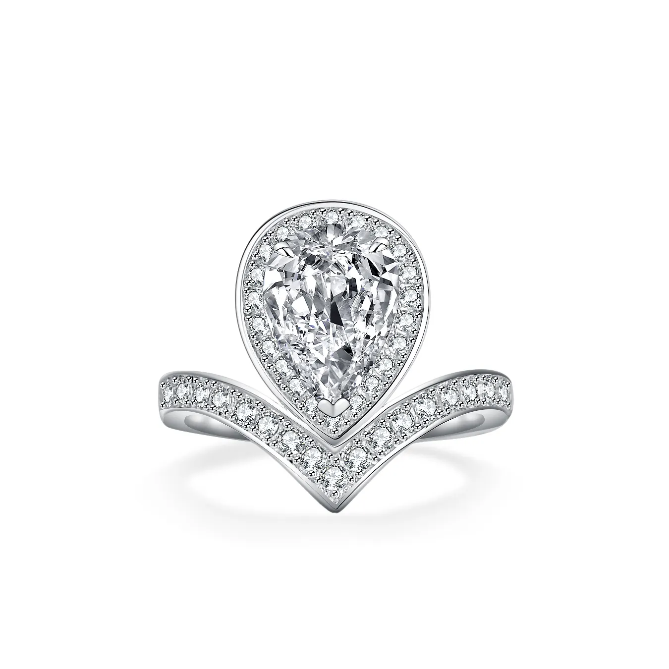 Feine Mode Schmuck Perrenring weißes Gold VVS Moissanit Diamant Cluster Ring 925 Sterlingsilber Schmuck Hochzeit Verlobungsringe
