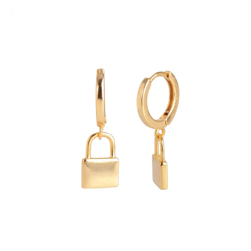 2022 Fashion Jewelry 925 Sterling Silver Lock and Key Earrings Plain Simple Geometric Jewelry 18K Gold Hoop Earrings for Women