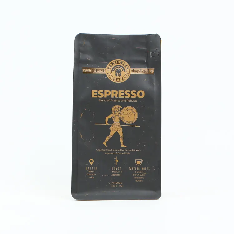 מיחזור ידידותי לסביבה לוגו מותאם אישית שחור אספרסו שקיות קפה נמס עם שסתום