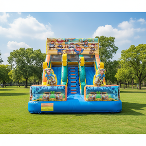 Pirate Cove Çift Kulvarlı Şişme Kaydırak, Hazine Sandığı Grafikleri ve Okyanus Dalgası Tasarımıyla Açık Hava Yaz Etkinlikleri İçin - Product Image 1