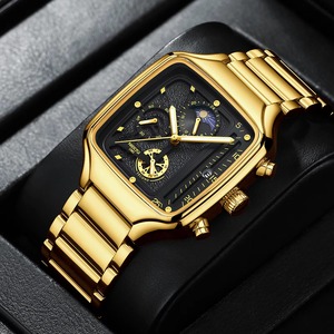 Drioshipping 2024 Hot Selling Luxury Men's Square Quartz <b>Wristwatches</b> <b>Waterproof</b> Luminous Stainless Steel Strap Crystal Dial - Product Image 2