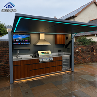 Cuisine extérieure modulaire préfabriquée pliable, armoire en alliage d'aluminium, finition en acier inoxydable et acrylique, auvent résistant aux intempéries
