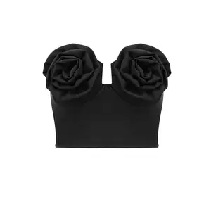 2023 Hot Selling Sexy Top 3 D Flower Stretchy Fashion Bandage Top For Lady