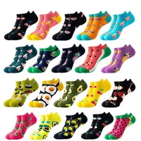 Chaussettes basses en coton tricotées respirantes pour femmes et hommes, à imprimé fruits et aliments amusants, style dessin animé, colorées et fantaisie, pour l'automne