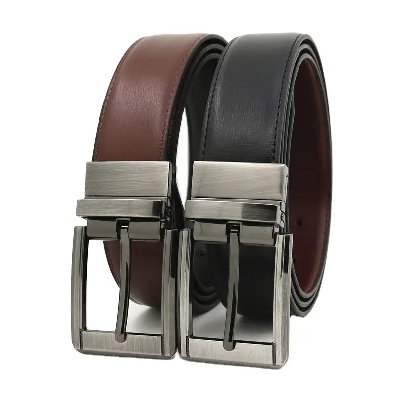 Leather belt men Luxury Brand pin buckle genuine leather men's belt 3.5CM Double side universal swivel buckle