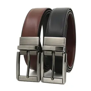 Leather Belt Men Luxury Brand Pin Buckle Genuine Leather Men's Belt 3.5CM Double Side Universal Swivel Buckle