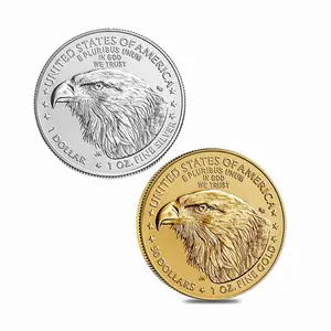 New design custom logo metal craft challenge die stamping round brass coin american silver eagle coin statur of liberty coin