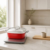 Chauffe-Plat Carré Rouge, Bain-Marie et Chauffage à Vapeur, pour Buffet, Hôtels, Restaurants, Traiteurs, Banquets et Fêtes