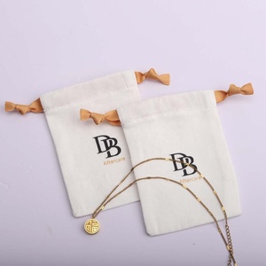 Custom Logo Printing Brush Canvas Earring Necklace Storage Bag <b>Drawstring</b> Luxury Soft Cotton Jewelry <b>Pouch</b> - Product Image 3