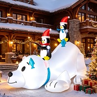 Ours polaire gonflable de Noël en gros avec scène de pêche au pingouin, ornement décoratif festif pour jardin pour les célébrations de vacances
