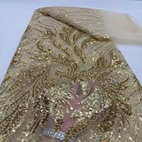 Tissu en dentelle brodé de perles et de sequins, style palais, or, élégant, pour robe de mariée et robe de soirée - Grande Vente