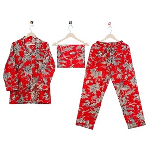 Ensemble de pyjama pour femmes élégant en tissu floral respirant à séchage rapide, été/automne/hiver, chemise à manches longues et pantalon, 100% coton - Product Image 1