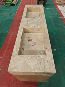 Lavabo <span class=keywords><strong>double</strong></span> sur pied en marbre <span class=keywords><strong>de</strong></span> silice naturelle <span class=keywords><strong>de</strong></span> breccia SH STONE, beige, pour <span class=keywords><strong>salle</strong></span> <span class=keywords><strong>de</strong></span> <span class=keywords><strong>bain</strong></span> moderne d'appartement ou <span class=keywords><strong>de</strong></span> villa - Product Image 6
