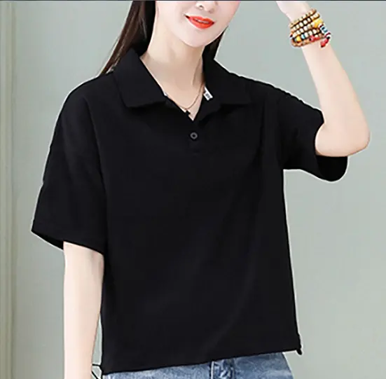 Polo collar T-shirt women's 2021 summer new fashion western style short top design sense of sports and leisure short sleeves