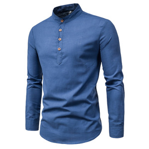 Camisa Casual de Lino y Algodón con Botones para Hombre, Primavera-Verano - Product Image 2