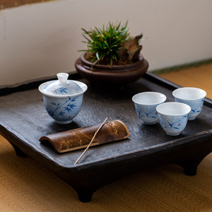 Taza de té de cerámica china pintada a mano con bambú azul, taza maestra de porcelana para juego de té Kung Fu, té Pu'er - Product Image 3