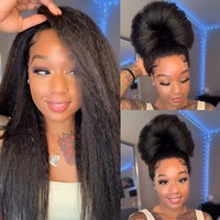 Rambut Manusia Brazil Mentah Lurus Keriting untuk Wig Lace Front HD Transparan Full Lace Remy Dapat Disesuaikan untuk Wanita Kulit Hitam