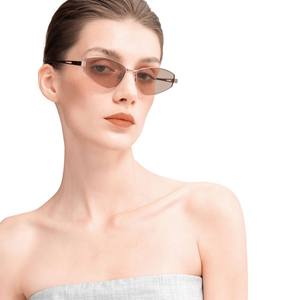 Nouvelles lunettes de soleil rétro unisexes, petite monture marron, monture étroite métallique, verres noirs, style 'Petit Livre Rouge', tendance pour hommes - Product Image 1