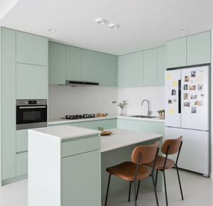 Pratico armadio da <span class=keywords><strong>cucina</strong></span> in stile aperto verde chiaro <span class=keywords><strong>con</strong></span> <span class=keywords><strong>tavolo</strong></span> formato personalizzato serie <span class=keywords><strong>isola</strong></span> - Product Image 3