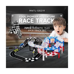 MNTL New 72pcs Kid Car Race Track Set Creative Fun Magnetic Building Blocks Car Racing Track Toys For Kids