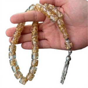High Quality Polished <b>Clear</b> Gold Flake <b>Resin</b> Tasbih Eco-Friendly Angel Style Home Decor Prayer Beads Daily Life - Product Image 2