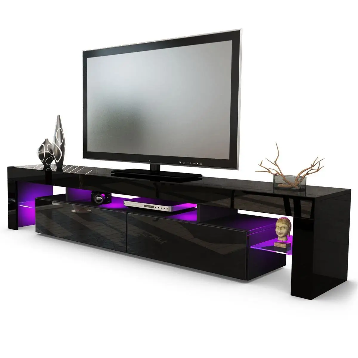 Amazing storage TV stand cabinet with storage and glass shelves for living room black white customized